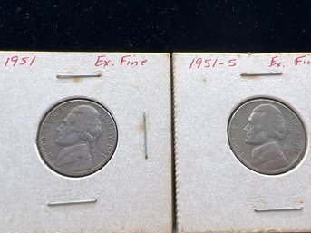 1951 & 1951-S Nickels All Noted Extremely Fine By Previous Owner