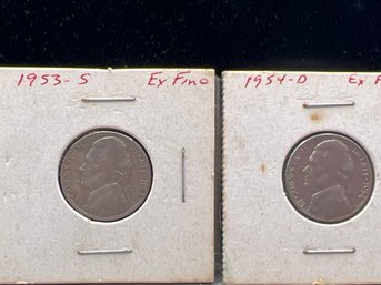 1954-D & 1953-S Nickels All Noted Extremely Fine By Previous Owner