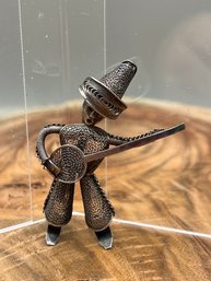 Wire Mesh Man Playing Banjo Brooch