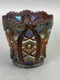 Imperial  Blue Carnival Glass Ruffle Windmill Toothpick Holder