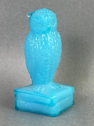 Degenhart Glass Figurine Wise Ole Owl On Books Opaque Light Blue Color