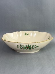 Lenox Holiday Center Piece Bowl, Holly & Berries, Cream Color And Gold Trim