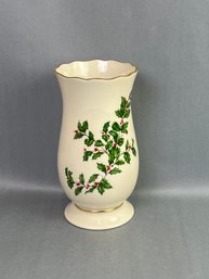 Lenox Holiday Vase, Holly & Berries, Cream Color And Gold Trim