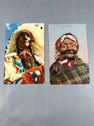 2 Vintage RPPC Of Native American Male & Female Indian