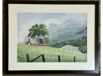 Red Barn Water Color Art Framed *local Pick Up Only*