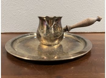 Silver Plate Wood Handled Creamer And Plate. **Local Pickup Only**