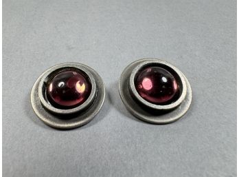 Metal Clip On Earrings  With Pink Stones By Bent Larsen