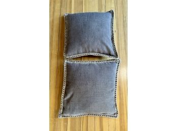 Pair Of Gray Brown Square Pillows With Jute Edge Detail By Phantoscope **Local Pickup Only**