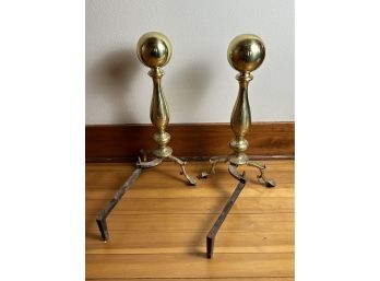 Large Brass Cannonball Top AndIrons With Claw Feet **Local Pickup Only**