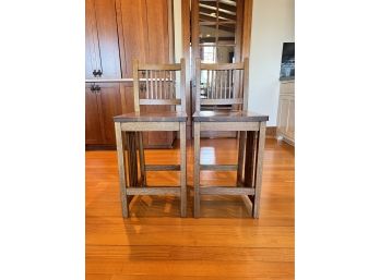 Pair Of Mission Style Oak Bar Stools By Amish Touch #2 **Local Pickup Only**