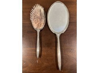 Vintage Sterling Silver Handled Hair Brush And Mirror.
