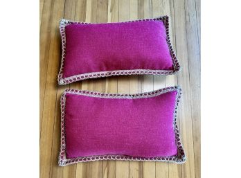 Pair Of Red Lumbar Pillows With Jute Edge Detail By Phantoscope **Local Pickup Only**