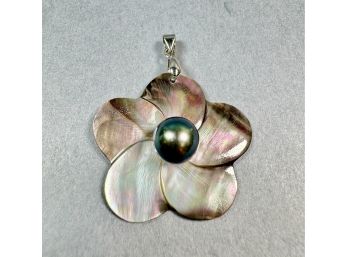18 KGP Abalone Shell Pendant With Black Pearl **Local Pickup Only**