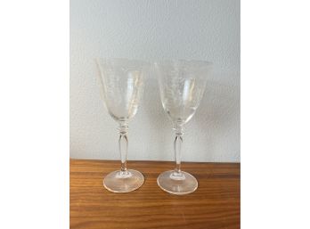 Two Etched Wine Goblets **Local Pickup Only**