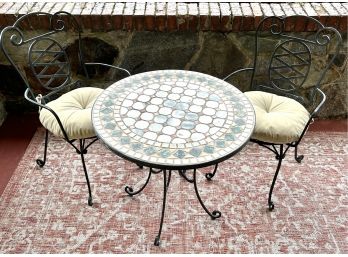 Outdoor Iron & Tile Bistro Set - Table With Two Chairs **Local Pickup Only**