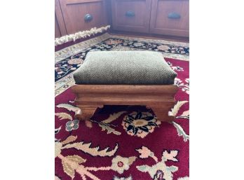 Vintage Small Wood Footstool With Green Upholstery **Local Pickup Only**
