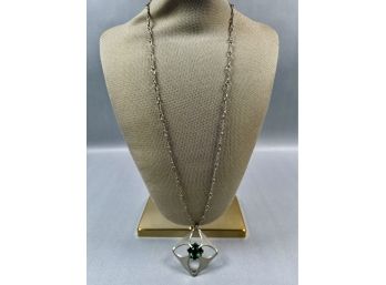 Silver Tone Necklace With Pendant And Green Stone - Denmark  **Local Pickup Only**