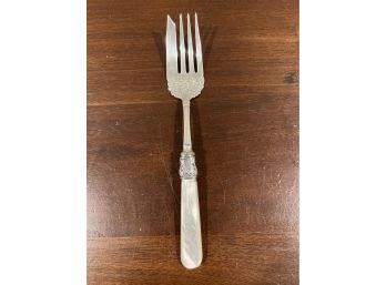 Silver Plate Serving Fork With Sterling Attaching Bracket.