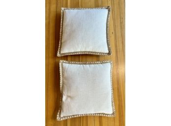 Pair Of Square Off White Pillows With Jute Edge Detail By Phantoscope **Local Pickup Only**
