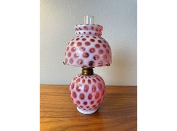 Small Cranberry Glass Coin Dot Lamp **Local Pickup Only**