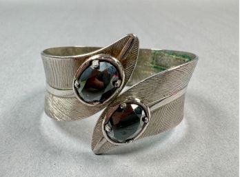 Vintage Hematite & Silver Tone Hinged Bracelet With Hinge Opening  **Local Pickup Only**