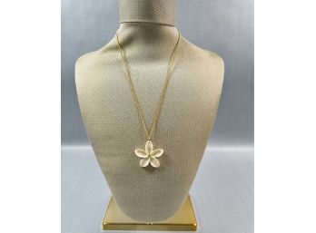 Gold Tone Necklace With Bone Flower Pendant **Local Pickup Only**