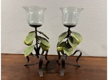2 Metal Sculpted And Glass Candlholders. **Local Pickup Only**