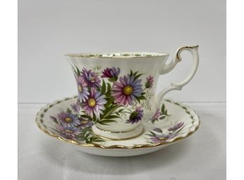 Royal Albert Bone China:  'Michaelmas Daisy' - 'September' Cup & Saucer