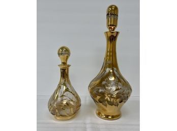 Vintage Gold Leaf Pattrn Decanters - Set Of 2