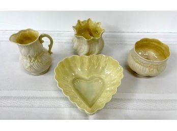 Belleek:   Bow Creamer & Sugar Bowl/ Shell Sugar Bowl/ Heart Dish