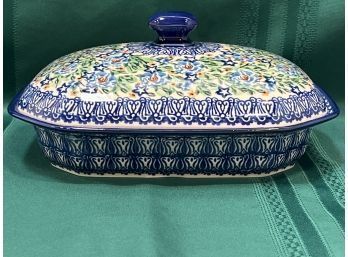 Polish Pottery Large Casserole Dish W/lid