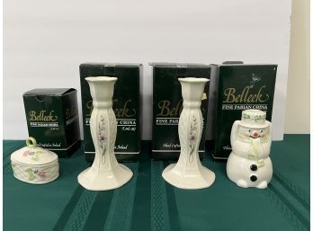 Lot Of 4 Belleek Candle Holders