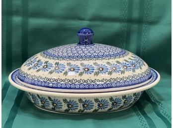 Polish Pottery Medium Casserole Dish W/lid