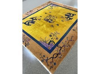 Vintage Chinese Artdeco Wool Rug - Dragons/floral