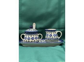 Polish Pottery Cream & Sugar Set