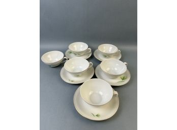 6 Cups And 5 Saucers Fine Bohemian China From Czechoslovakia.