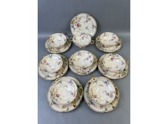 8 Castleton China Sunnyvale Pattern Footed Cream Soup Bowl And Saucers.