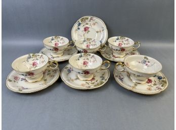 6 Castleton China Sunnyvale Pattern Coffee Cups With Saucers.
