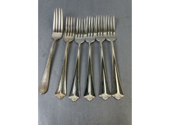 5 Norwegian Hotel Forks Marked 830 And 1 Gorham Silver Plate Fork.