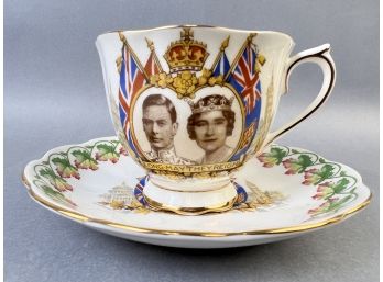 Vintage Royal Albert Teacup And Saucer Commemorating Visit To Canada And USA By King George & Queen Elizabeth.