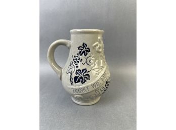 Vintage Stoneware Pitcher With Cherubs, Grapes And A German Inscription.