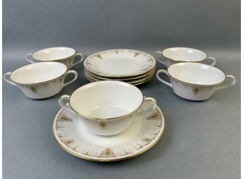 5 Noritake Flora Valley Double Handled Soup Bowl With Saucers.