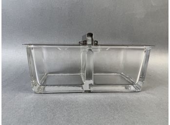 Divided Heavy Glass Relish Container With Hinged Cover.