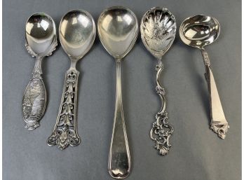 5 Norwegian Serving Spoons 4 Are Marked 830.