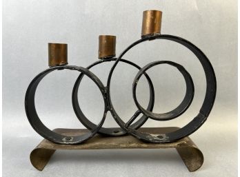 Copper Wrought Iron And Brass 3 Candle Holder.