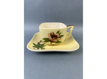 Weil Ware Hand Painted Square Coffee Cup And Saucer.
