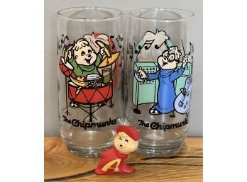 Vintage 1985  Alvin & The Chipmunks Drinking Glasses Set Of 2