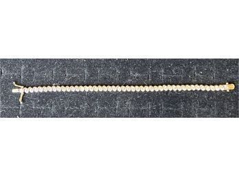 925 7' Costume Tennis Bracelet With Rhinestones. Locking