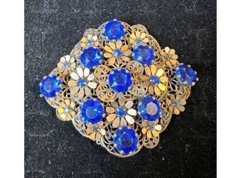 Unmarked Vintage Brooch, Gold & Blue Stone