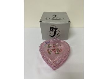 Fenton Pearlescent Pink Hand Painted Heart Box